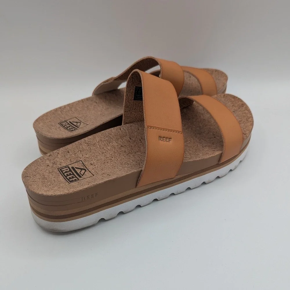 Reef Cushion Vista Hi Tan Vegan Leather Platform Slide Sandals Womens 12
